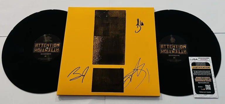 SHINEDOWN BAND SIGNED ATTENTION ATTENTION LP VINYL RECORD ALBUM BRENT +2 JSA COA