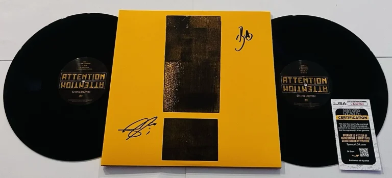 SHINEDOWN BAND SIGNED ATTENTION ATTENTION LP VINYL RECORD ALBUM BRENT +1 JSA COA