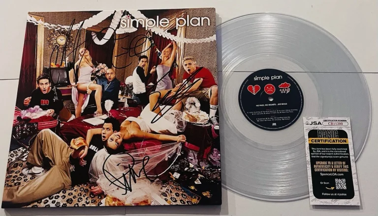 SIMPLE PLAN SIGNED NO PADS NO HELMETS JUST BALLS LP VINYL RECORD ALBUM JSA COA