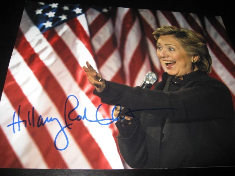 HILLARY CLINTON SIGNED AUTOGRAPH 11x14 PRESIDENT AMERICAN FLAG ELECTION RARE COA