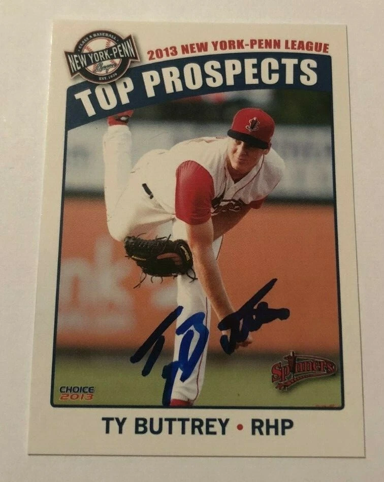 TY BUTTREY SIGNED 2013 NYPL NEW YORK PENN LEAGUE TOP PROSPECT ROOKIE CARD AUTO