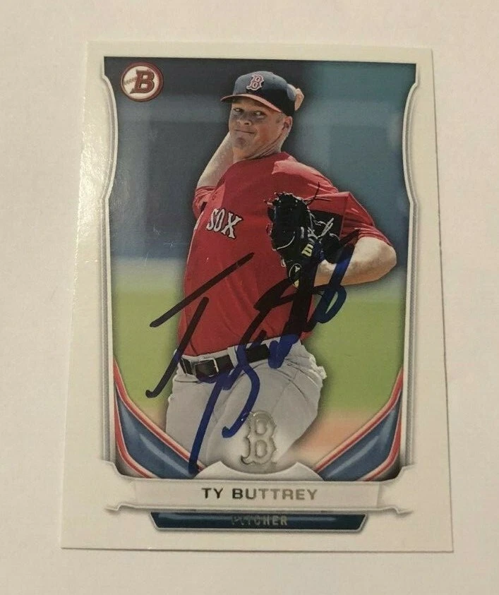 TY BUTTREY SIGNED 2014 BOWMAN PROSPECT ROOKIE CARD AUTO