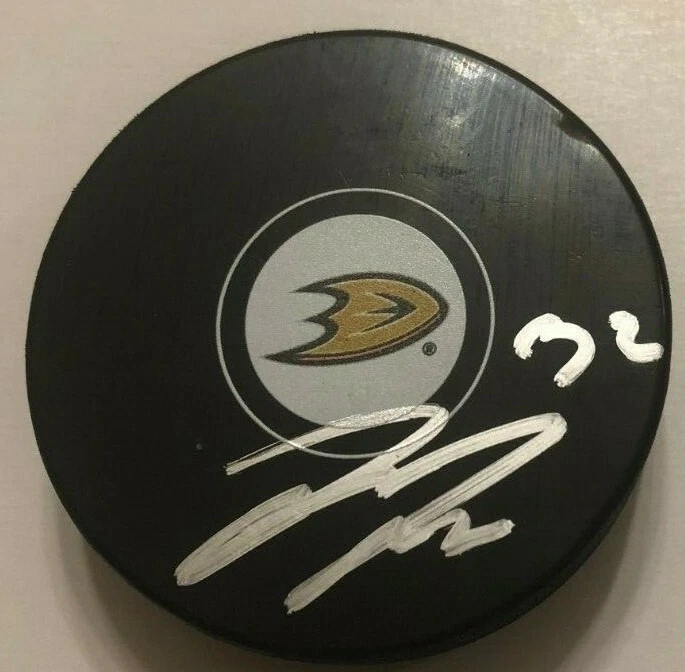 JACOB LARSSON SIGNED ANAHEIM DUCKS HOCKEY PUCK W/ CASE COA