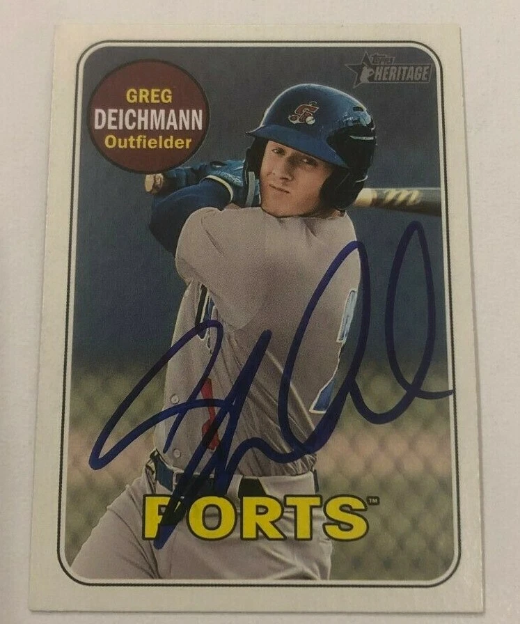 GREG DEICHMANN SIGNED 2018 TOPPS HERITAGE MINORS PROSPECT ROOKIE CARD AUTO