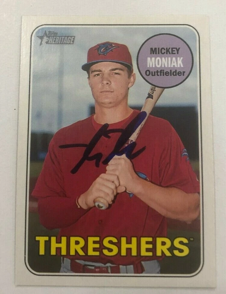 MICKEY MONIAK SIGNED 2018 TOPPS HERITAGE MINORS PROSPECT ROOKIE CARD AUTO