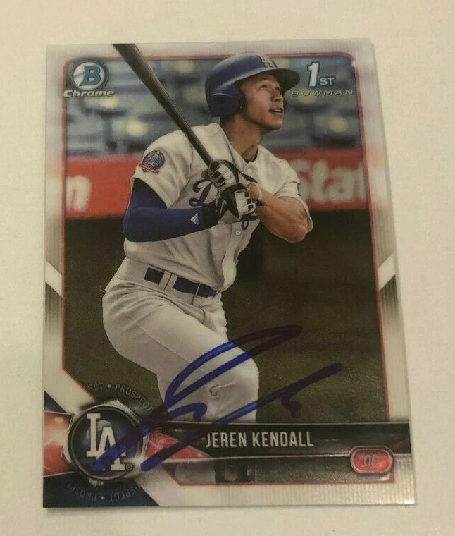 JEREN KENDALL SIGNED 2018 BOWMAN CHROME PROSPECT ROOKIE CARD AUTO