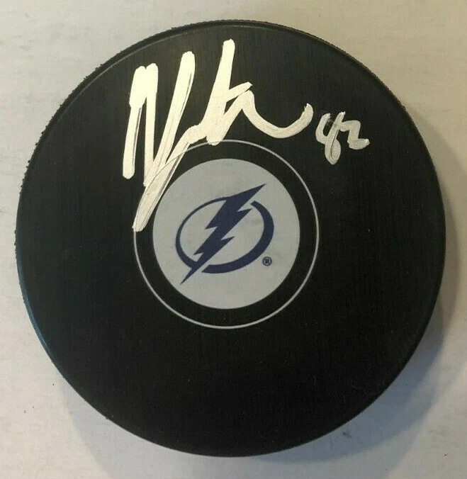 GABRIEL FORTIER SIGNED TAMPA BAY LIGHTNING HOCKEY PUCK W/ CASE COA