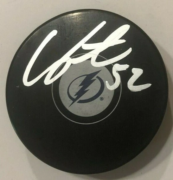 CAL FOOTE SIGNED TAMPA BAY LIGHTNING HOCKEY PUCK W/ CASE COA