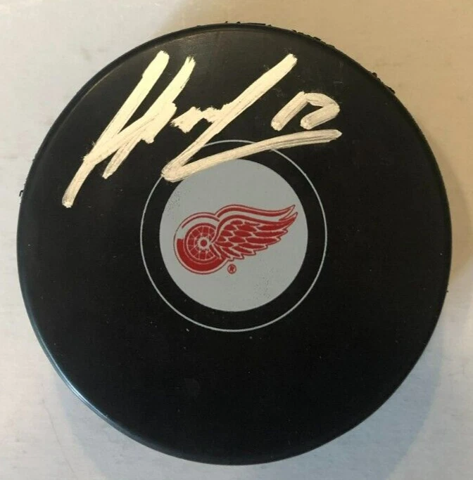 FILIP HRONEK SIGNED AUTOGRAPHED DETROIT RED WINGS HOCKEY PUCK W/ CASE COA