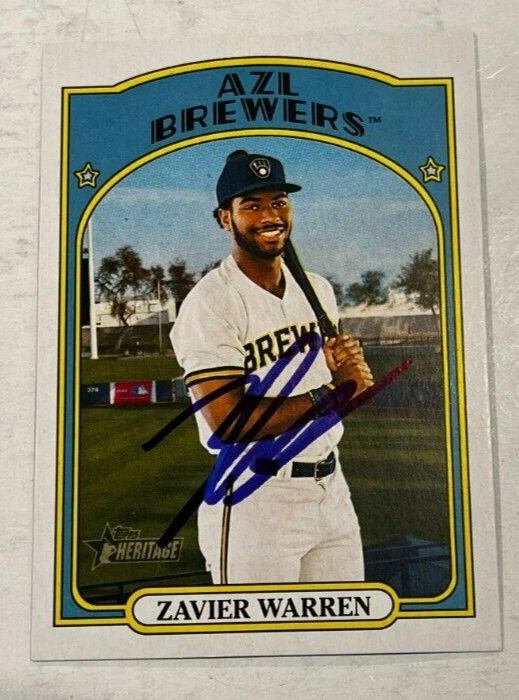 ZAVIER WARREN SIGNED 2021 TOPPS HERITAGE MINOR LEAGUE BASEBALL CARD AUTO
