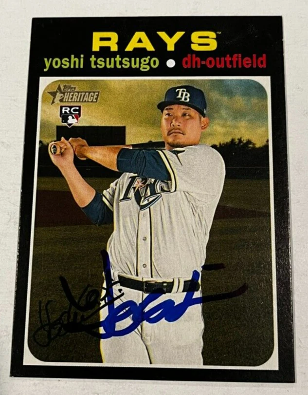 YOSHI TSUTSUGO SIGNED 2020 TOPPS HERITAGE BASEBALL CARD AUTO