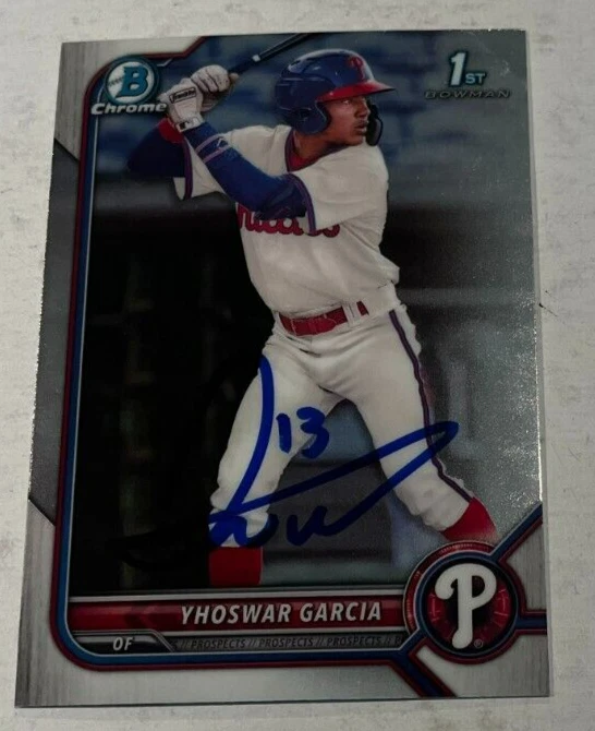 YHOSWAR GARCIA SIGNED 2022 BOWMAN CHROME PROSPECT BASEBALL CARD ROOKIE AUTO
