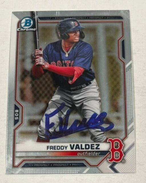 FREDDY VALDEZ SIGNED 2021 BOWMAN CHROME DRAFT BASEBALL CARD AUTO