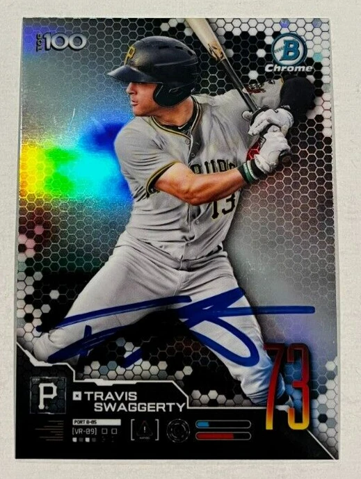 TRAVIS SWAGGERTY SIGNED 2019 BOWMAN CHROME SCOUTS TOP 100 BASEBALL CARD AUTO