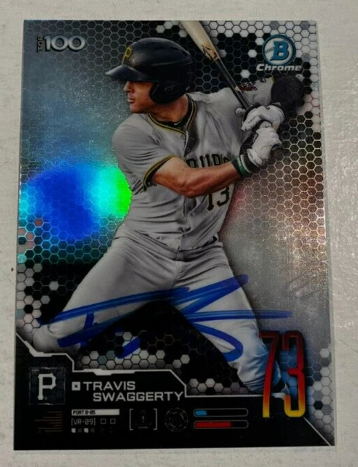 TRAVIS SWAGGERTY SIGNED 2019 BOWMAN CHROME SCOUTS TOP 100 BASEBALL CARD AUTO