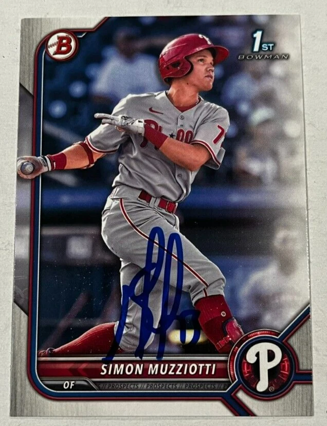 SIMON MUZZIOTTI SIGNED 2022 BOWMAN PROSPECT BASEBALL CARD AUTO