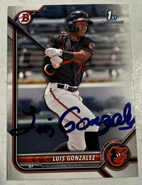 LUIS GONZALEZ SIGNED 2022 BOWMAN PROSPECT BASEBALL CARD AUTO