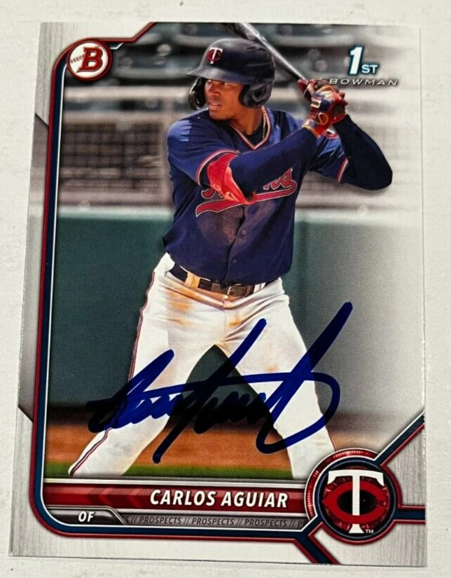 CARLOS AGUIAR SIGNED 2022 BOWMAN PROSPECT BASEBALL CARD AUTO