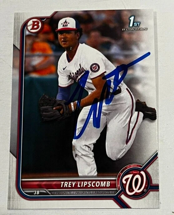 TREY LIPSCOMB SIGNED 2022 BOWMAN DRAFT PROSPECT BASEBALL CARD AUTO