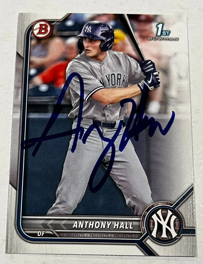 ANTHONY HALL SIGNED 2022 BOWMAN DRAFT PROSPECT BASEBALL CARD AUTO