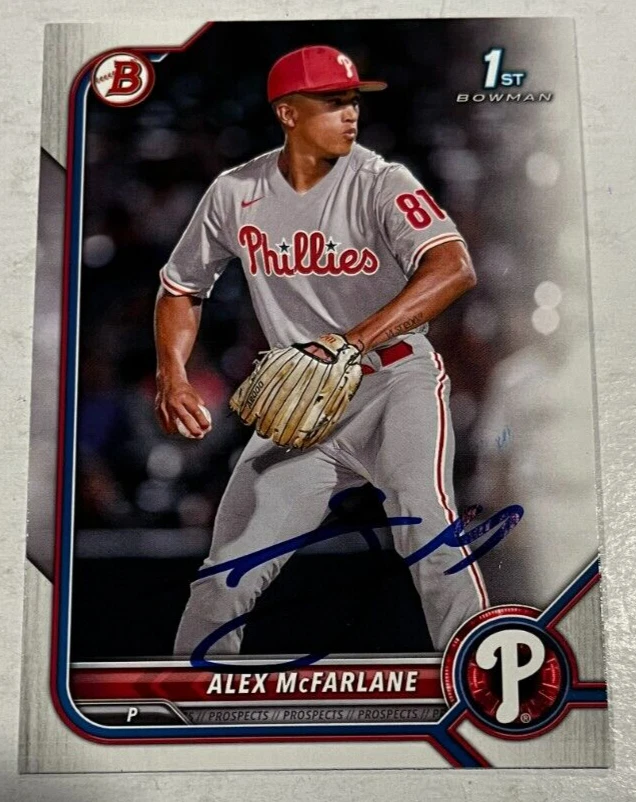 ALEX MCFARLANE SIGNED 2022 BOWMAN DRAFT PROSPECT BASEBALL CARD AUTO