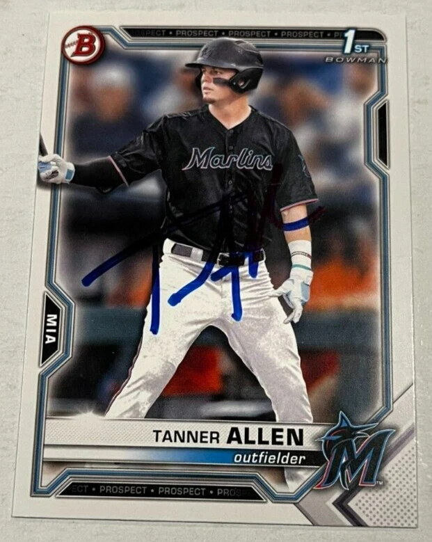 TANNER ALLEN SIGNED 2021 BOWMAN DRAFT PROSPECT BASEBALL ROOKIE CARD AUTO