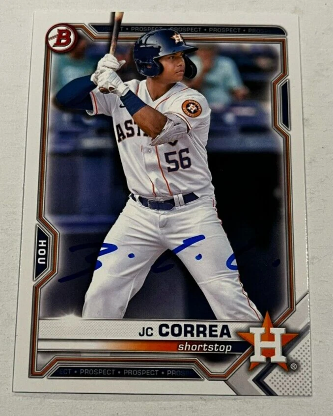 JC CORREA SIGNED 2021 BOWMAN DRAFT PROSPECT BASEBALL ROOKIE CARD AUTO