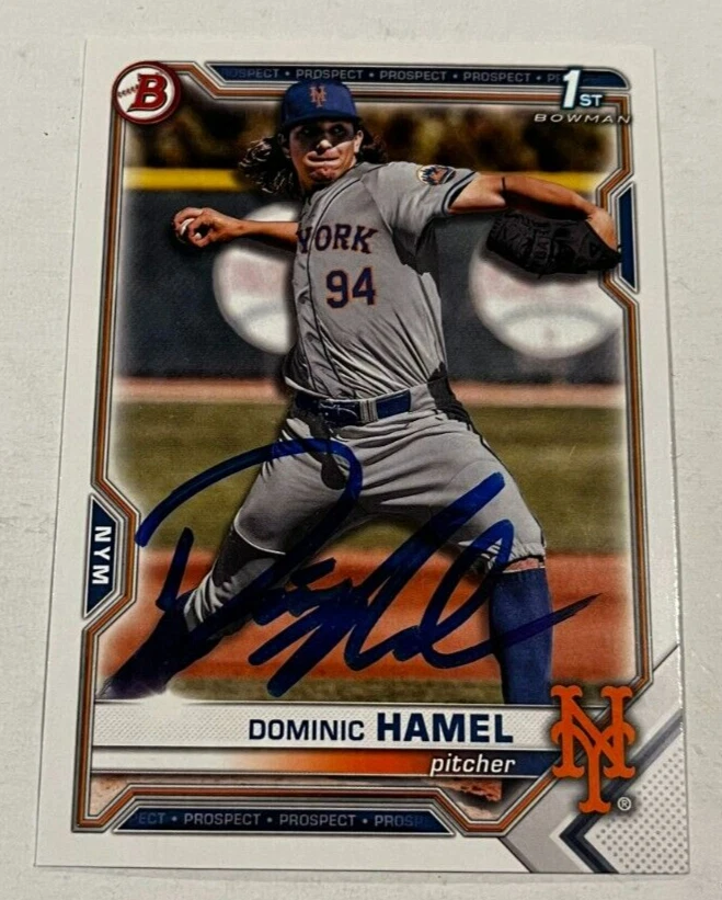 DOMINIC HAMEL SIGNED 2021 BOWMAN DRAFT PROSPECT BASEBALL ROOKIE CARD AUTO