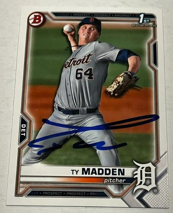 TY MADDEN SIGNED 2021 BOWMAN DRAFT PROSPECT BASEBALL ROOKIE CARD AUTO