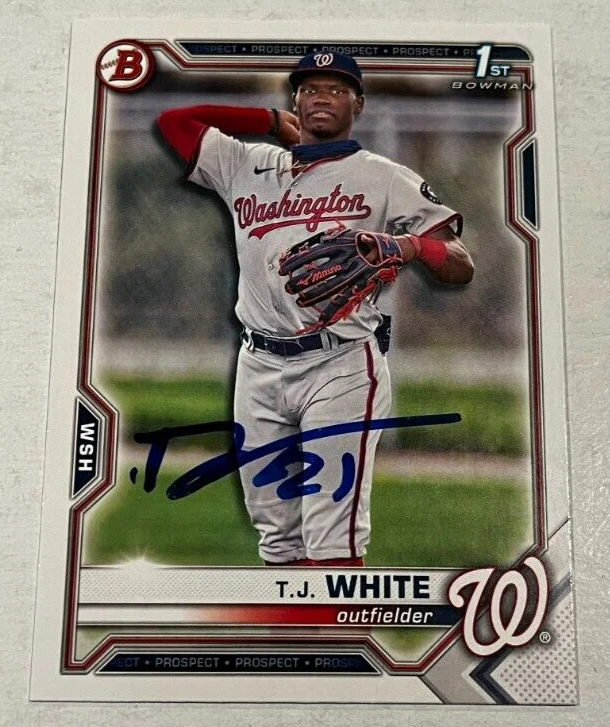 TJ WHITE SIGNED 2021 BOWMAN DRAFT PROSPECT BASEBALL ROOKIE CARD AUTO