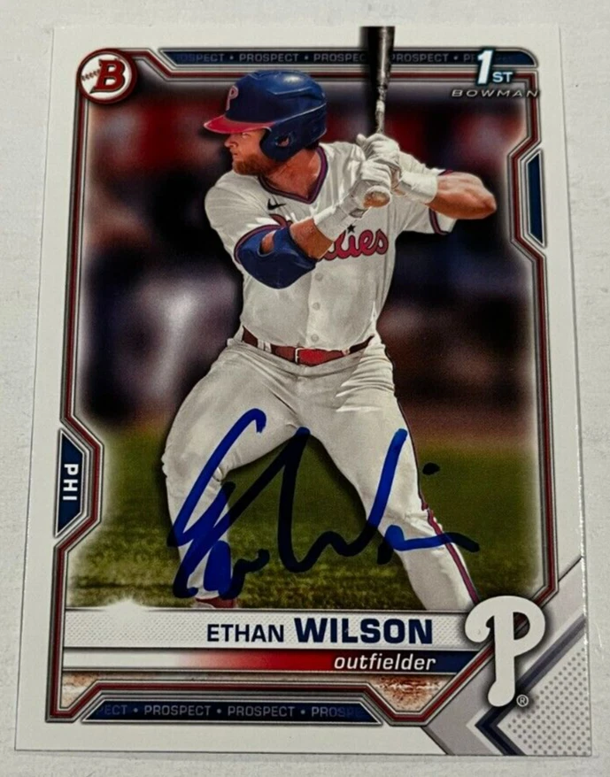 ETHAN WILSON SIGNED 2021 BOWMAN DRAFT PROSPECT BASEBALL ROOKIE CARD AUTO