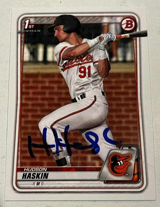 HUDSON HASKIN SIGNED 2020 BOWMAN DRAFT PROSPECT ROOKIE CARD AUTO