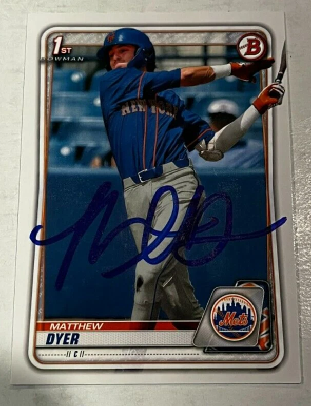MATTHEW DYER SIGNED 2020 BOWMAN DRAFT PROSPECT ROOKIE CARD AUTO