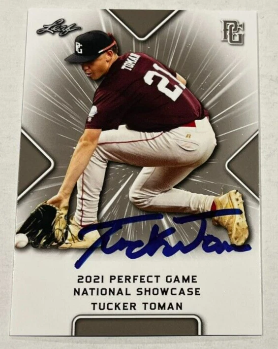 TUCKER TOMAN SIGNED 2021 LEAF PERFECT GAME BASEBALL ROOKIE CARD AUTO