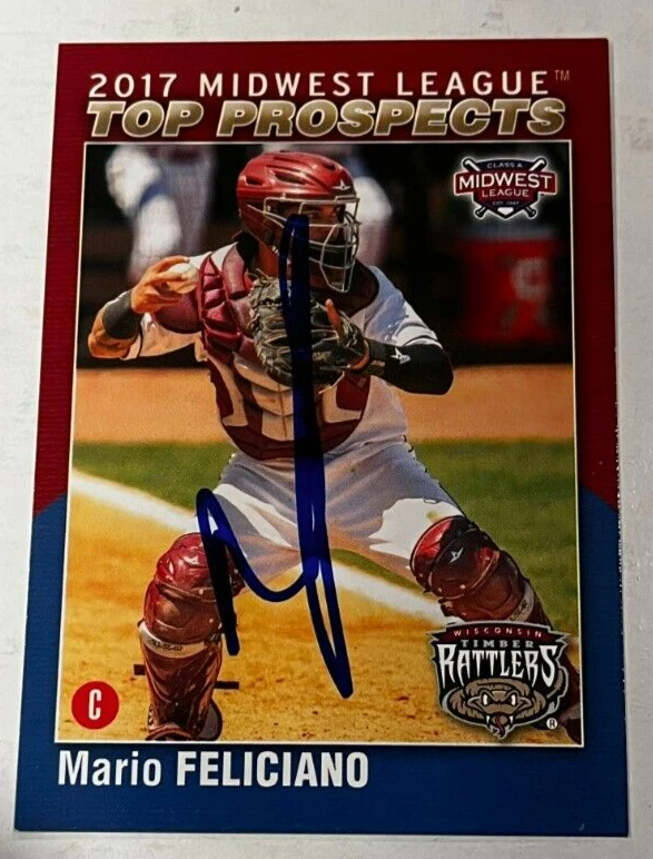 MARIO FELICIANO SIGNED 2017 MIDWEST LEAGUE TOP PROSPECT ROOKIE CARD AUTO