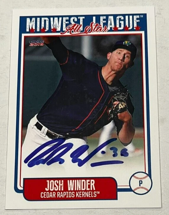 JOSH WINDER SIGNED 2018 MIDWEST LEAGUE ALL STAR ROOKIE CARD AUTO