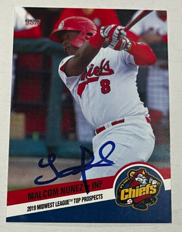 MALCOM NUNEZ SIGNED 2019 MIDWEST LEAGUE TOP PROSPECT ROOKIE CARD AUTO