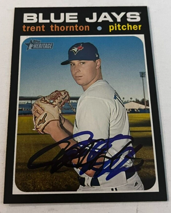 TRENT THORNTON SIGNED 2020 TOPPS HERITAGE BASEBALL CARD AUTO