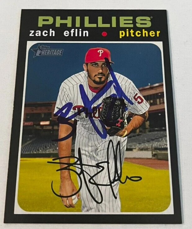 ZACH EFLIN SIGNED 2020 TOPPS HERITAGE BASEBALL CARD AUTO