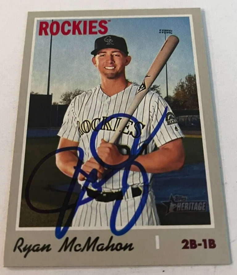 RYAN MCMAHON SIGNED 2019 TOPPS HERITAGE BASEBALL CARD AUTO