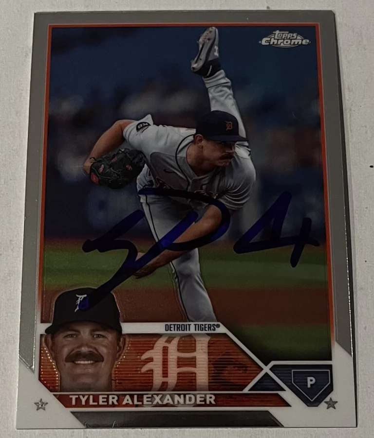 TYLER ALEXANDER SIGNED 2023 TOPPS CHROME BASEBALL CARD AUTO