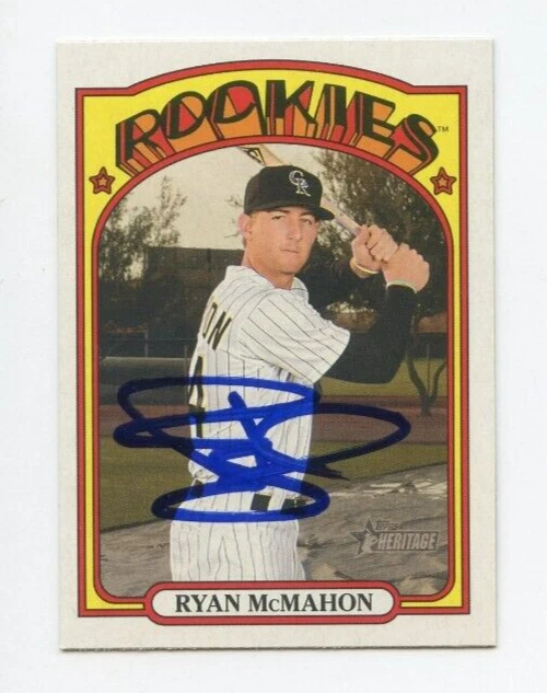 RYAN  MCMAHON SIGNED 2021 TOPPS HERITAGE BASEBALL CARD AUTO