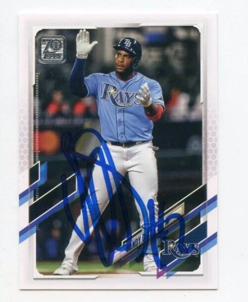 YANDY DIAZ SIGNED 2021 TOPPS BASEBALL CARD AUTO