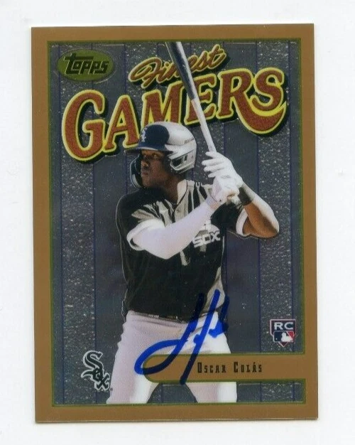 OSCAR COLAS SIGNED 2023 TOPPS FINEST GAMERS BASEBALL CARD AUTO