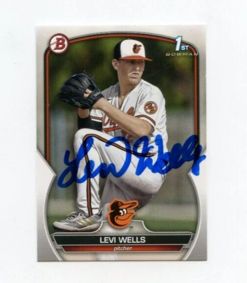 LEVI WELLS SIGNED 2023 BOWMAN DRAFT BASEBALL CARD AUTO