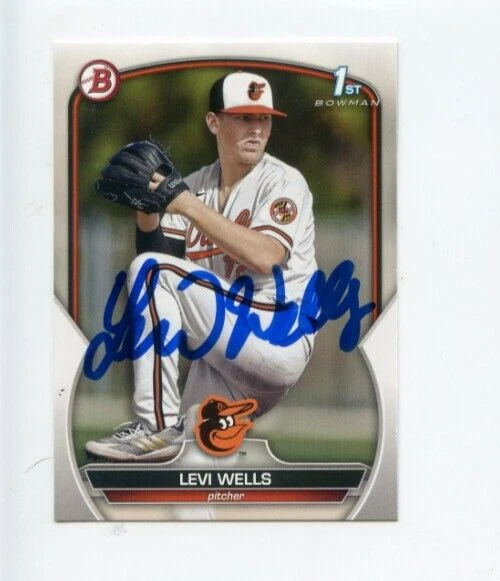 LEVI WELLS SIGNED 2023 BOWMAN DRAFT BASEBALL CARD AUTO