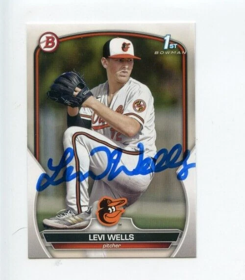 LEVI WELLS SIGNED 2023 BOWMAN DRAFT BASEBALL CARD AUTO