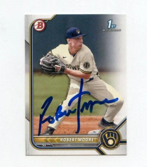 ROBERT MOORE SIGNED 2022 BOWMAN DRAFT BASEBALL CARD AUTO