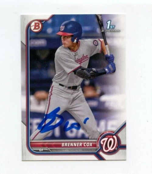 BRENNER COX SIGNED 2022 BOWMAN DRAFT BASEBALL CARD AUTO