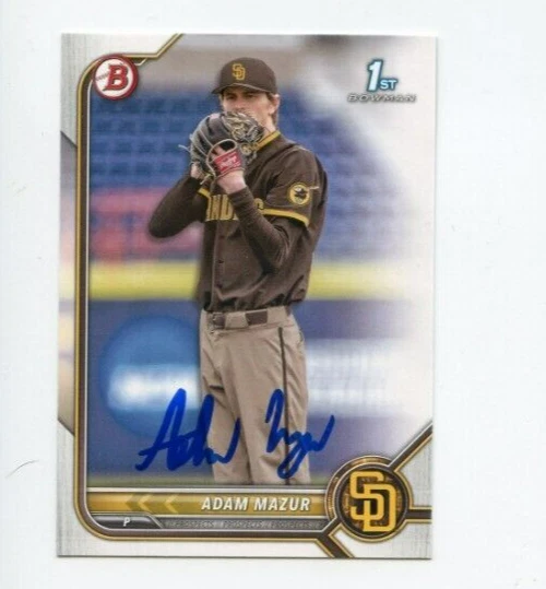 ADAM MAZUR SIGNED 2022 BOWMAN DRAFT BASEBALL CARD AUTO